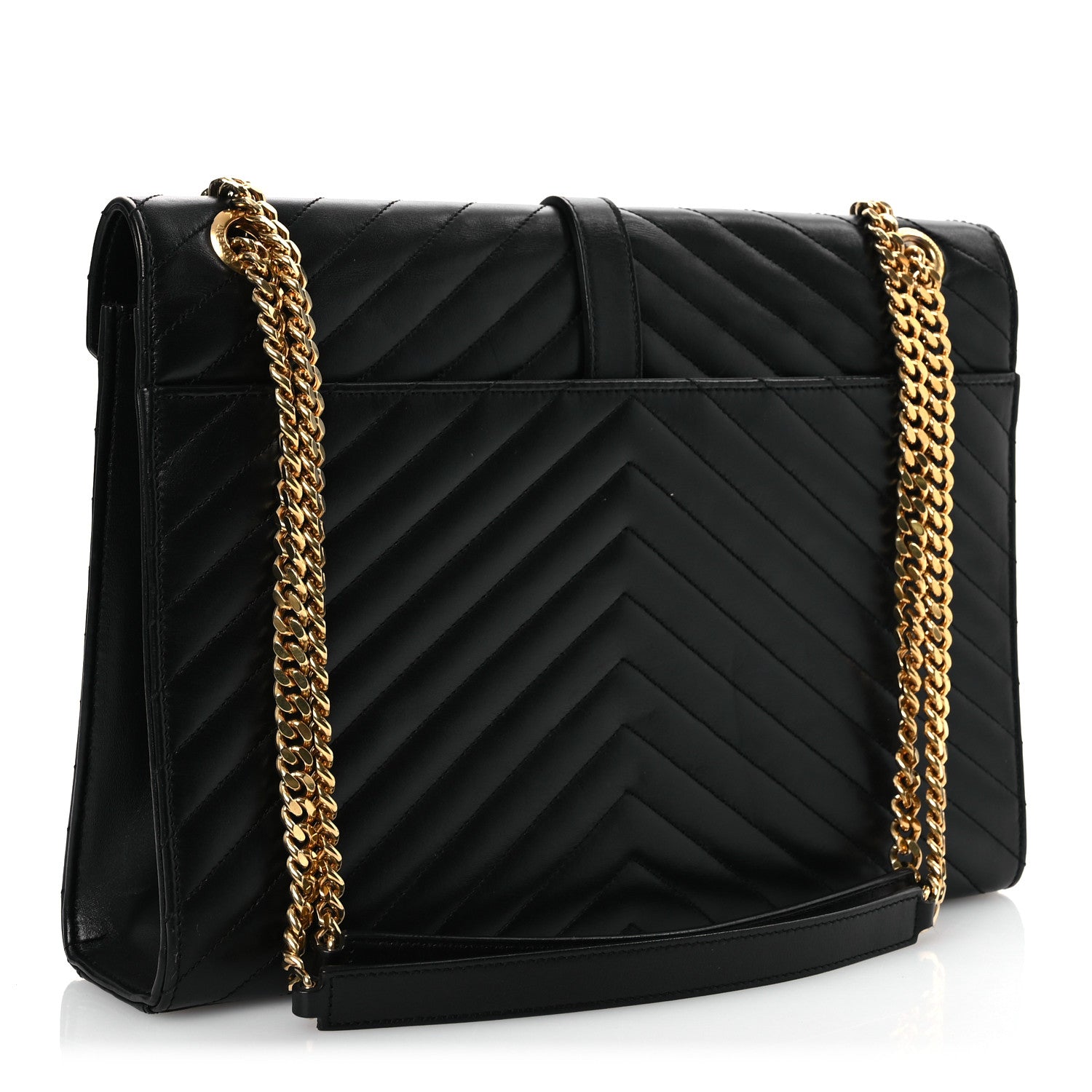 Saint Laurent Smooth Calfskin Matelasse Chevron Large Monogram Satchel Black 4 of 23