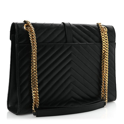 Saint Laurent Smooth Calfskin Matelasse Chevron Large Monogram Satchel Black 4 of 23