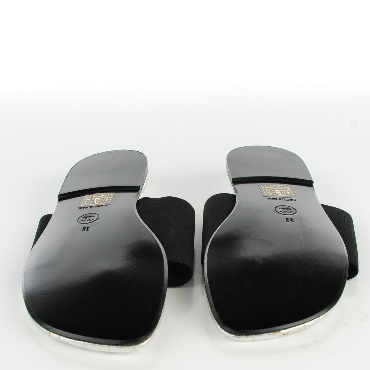 Elastic Lambskin Quilted Sandals 38 Black Silver