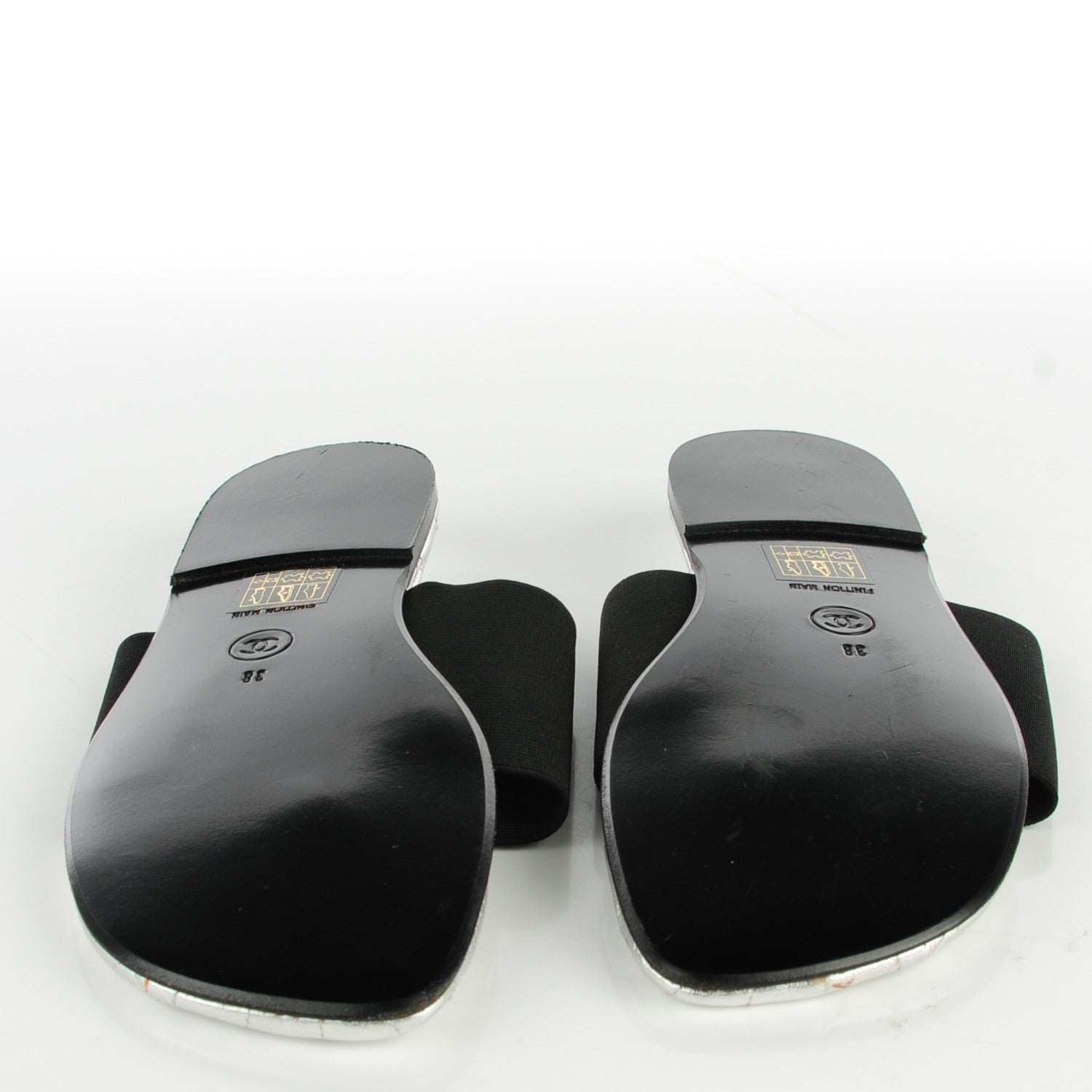 Chanel Elastic Lambskin Quilted Sandals 38 Black Silver 5 of 7