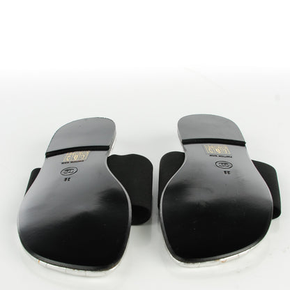 Chanel Elastic Lambskin Quilted Sandals 38 Black Silver 5 of 7