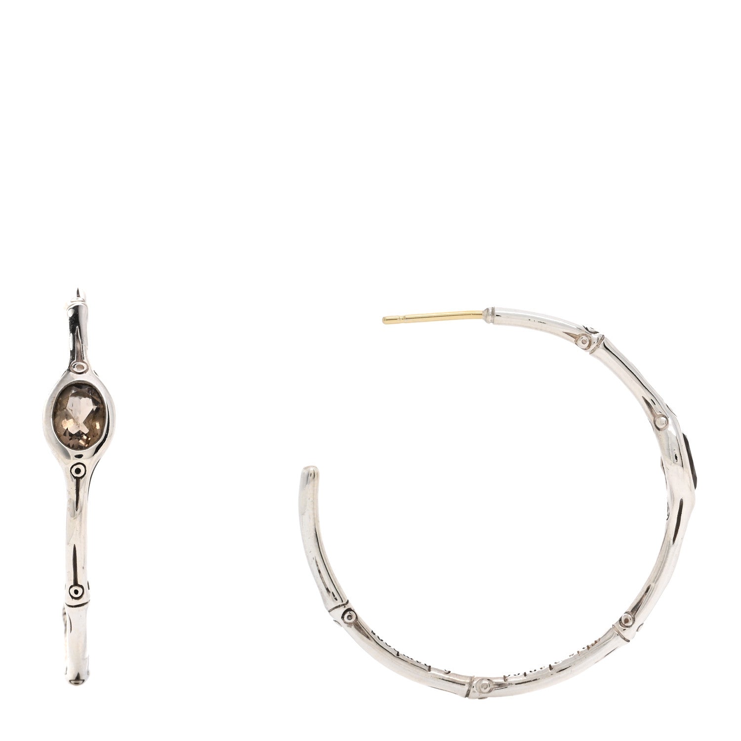 John Hardy Sterling Silver Smoky Quartz Bamboo Hoop Earrings 1 of 4