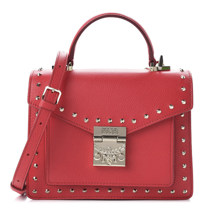 MCM Calfskin Studded Small Patricia Satchel Chinese Red 1 of 10