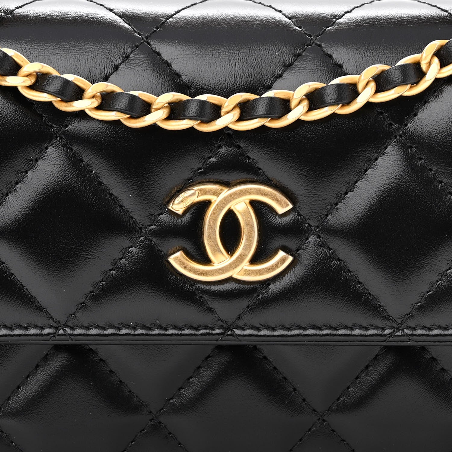 Chanel Shiny Calfskin Quilted Top Handle Flap Phone Holder With Chain Black 8 of 10