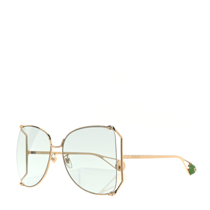 Gucci Metal Oversized Round Sunglasses GG0252S Gold Green 1 of 8