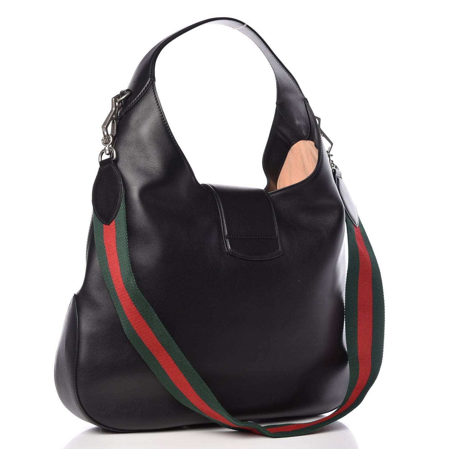 Calfskin Web Dog Embroidered Large Dionysus Hobo Black