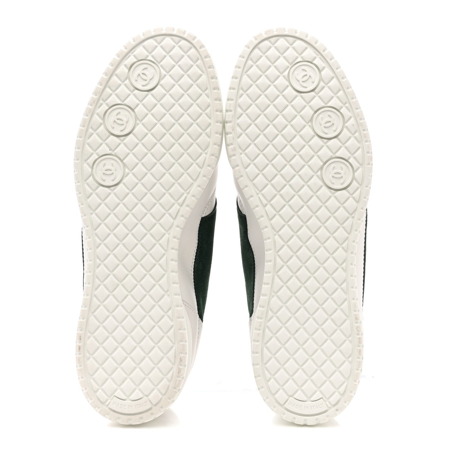 Chanel Calfskin Suede Calfskin Logo Womens Sneakers 37.5 White Dark Green 6 of 10