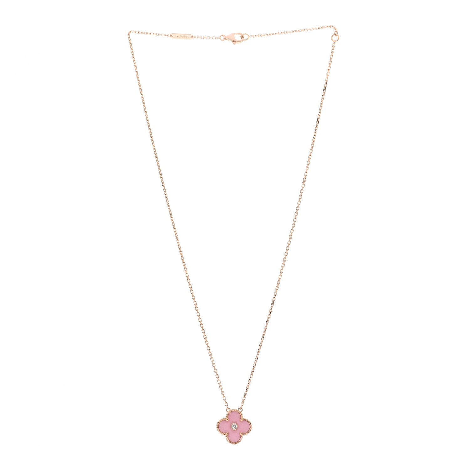 Van Cleef & Arpels 18K Rose Gold Diamond Pink Porcelain Vintage Alhambra Pendant Necklace 3 of 6