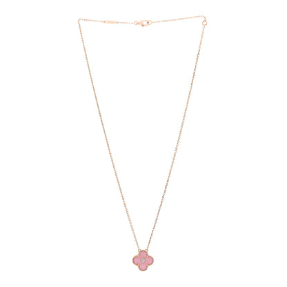 Van Cleef & Arpels 18K Rose Gold Diamond Pink Porcelain Vintage Alhambra Pendant Necklace 3 of 6