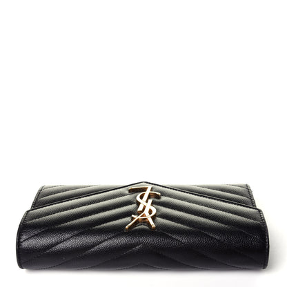 Saint Laurent Grain De Poudre Matelasse Chevron Monogram Flap Wallet Black 10 of 12