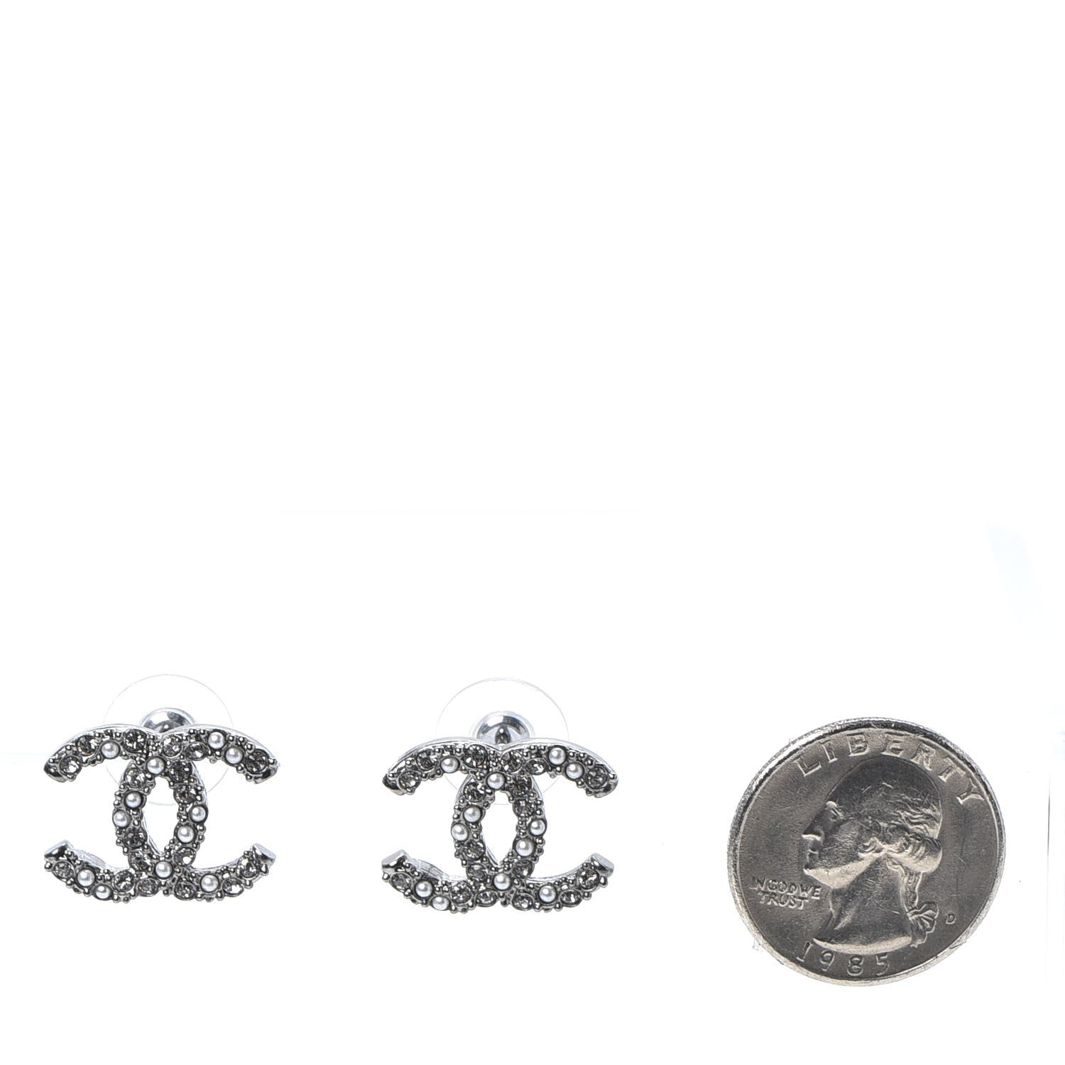 Chanel Crystal Pearl CC Earrings Silver 2 of 5