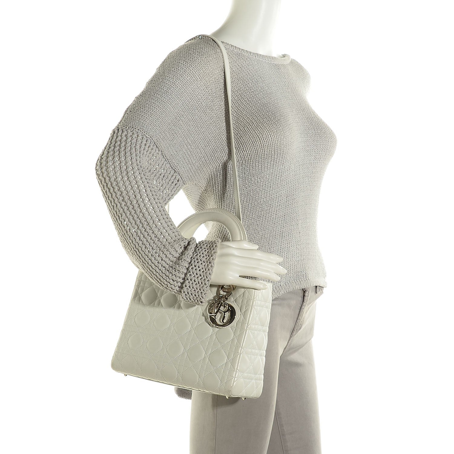 Christian Dior Lambskin Cannage Medium Lady Dior White 2 of 7