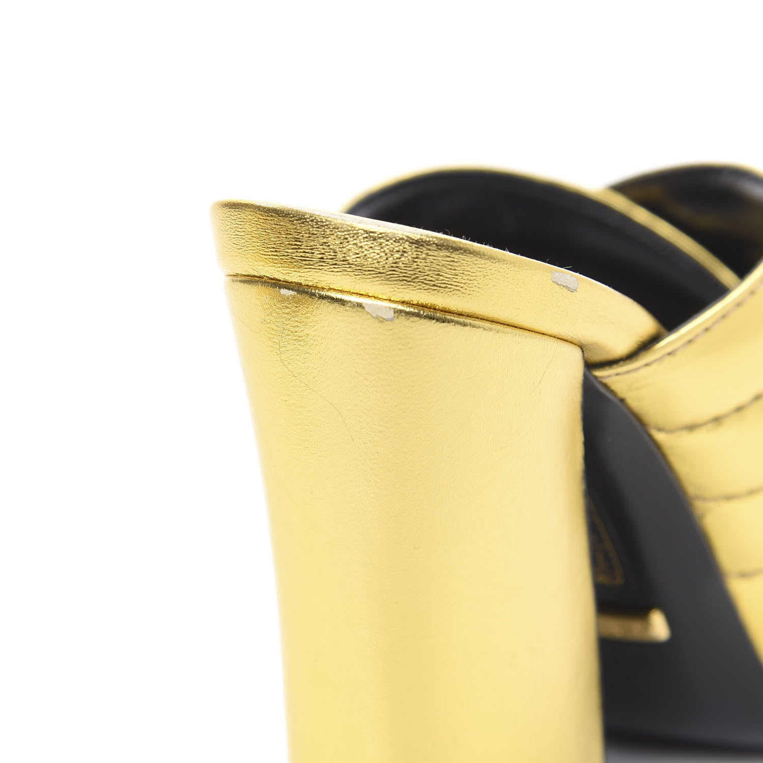 Gucci Metallic Nappa Webby Crossover High Heel Slide Sandals 35 Oro Vecchio 9 of 11