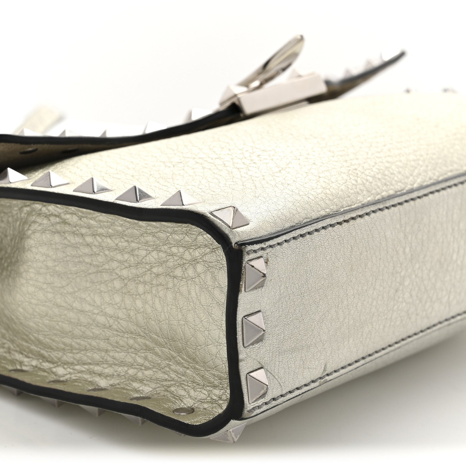 Valentino Garavani Metallic Pebbled Calfskin Medium Rockstud Flip Lock Crossbody Bag Silver 9 of 12