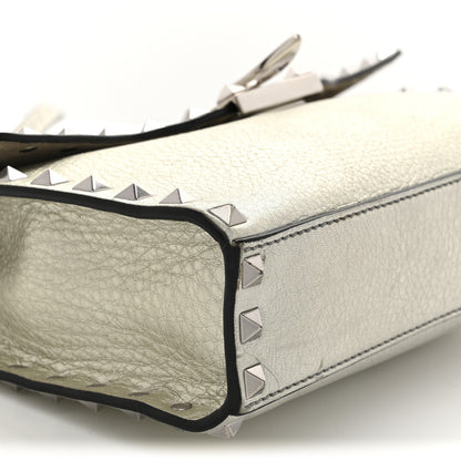 Valentino Garavani Metallic Pebbled Calfskin Medium Rockstud Flip Lock Crossbody Bag Silver 9 of 12