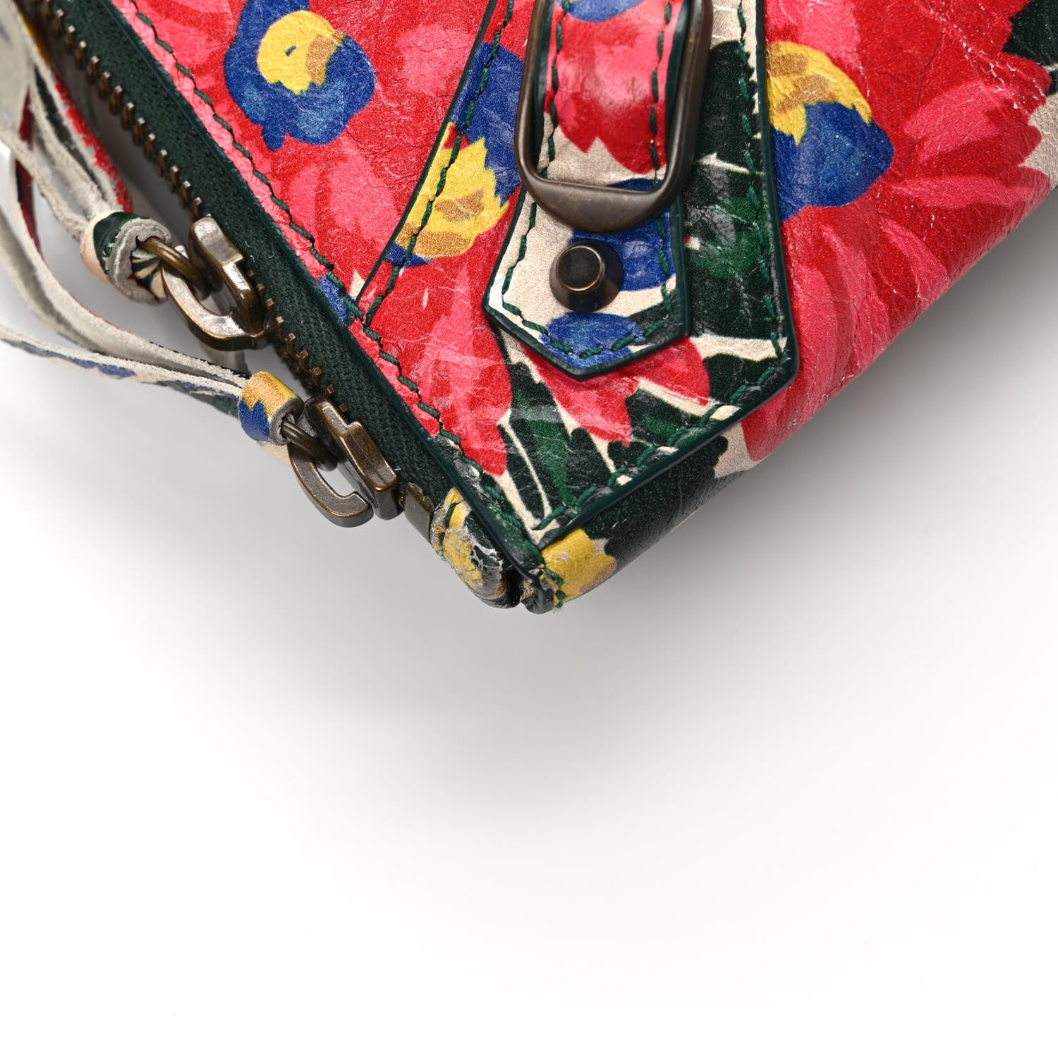 Balenciaga Agneau Classic Hardware Fleurs Small Pouch Beige Red Green 8 of 9