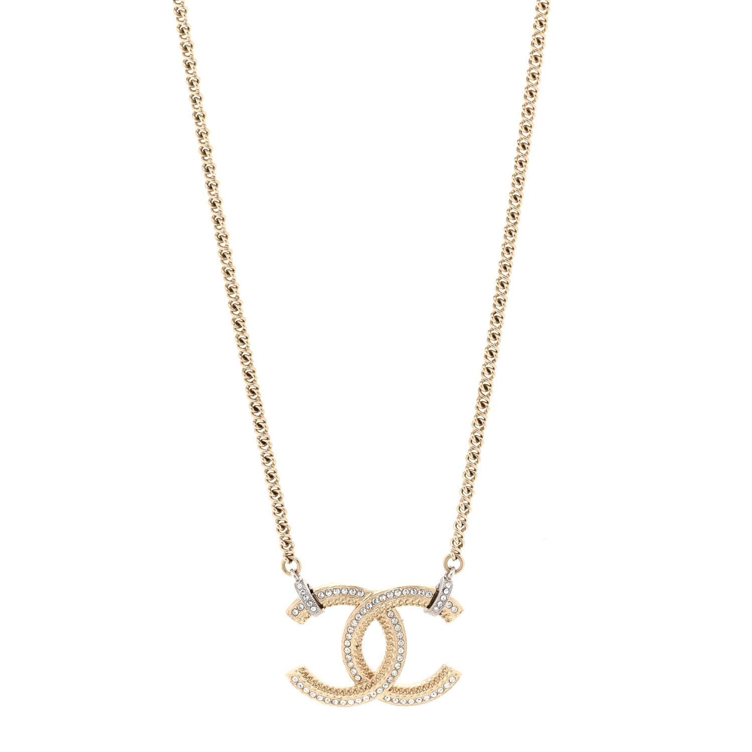 Chanel Crystal Logo CC Chain Necklace Gold 1 of 6