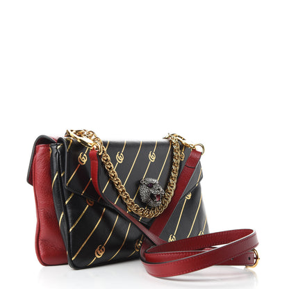 Gucci Calfskin Diagonal GG Medium Thiara Double Envelope Shoulder Bag Black Red 3 of 10