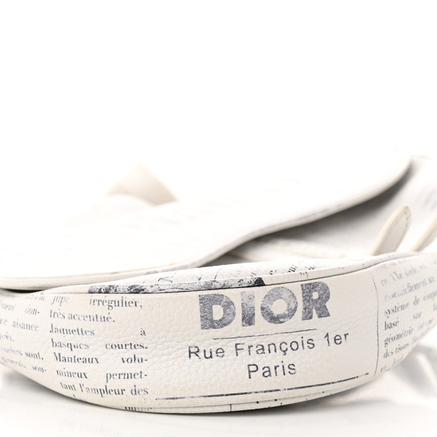 X DANIEL ARSHAM Grained Calfskin Newspaper Print Saddle Bag White
