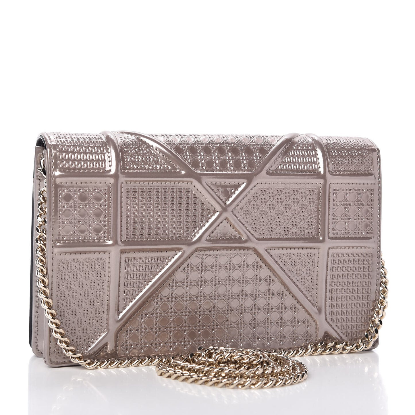 Metallic Patent Micro-Cannage Diorama Wallet on Chain Pouch Hyper Pink