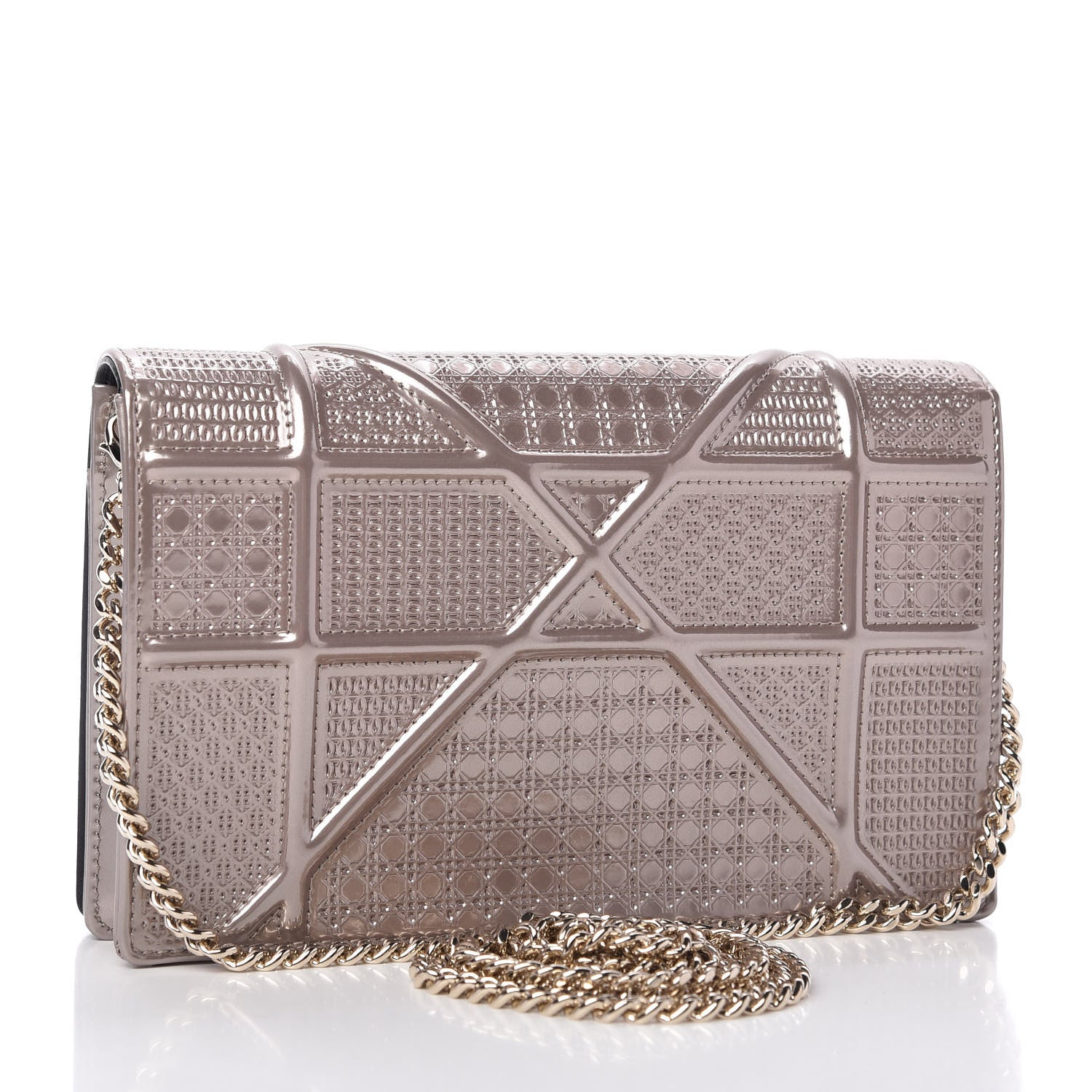 Christian Dior Metallic Patent Micro-Cannage Diorama Wallet on Chain Pouch Hyper Pink 3 of 10