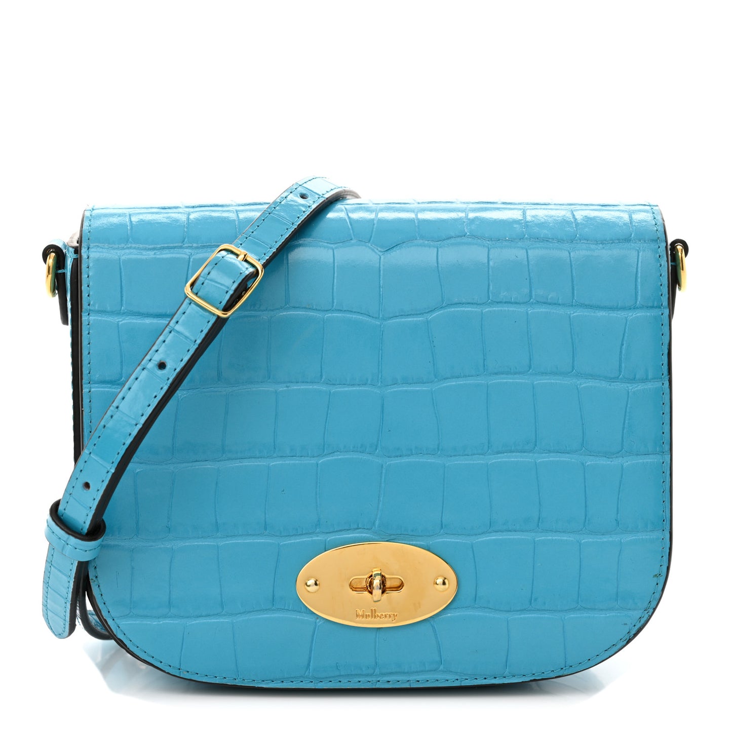 Deep Calfskin Crocodile Embossed Small Darley Azure