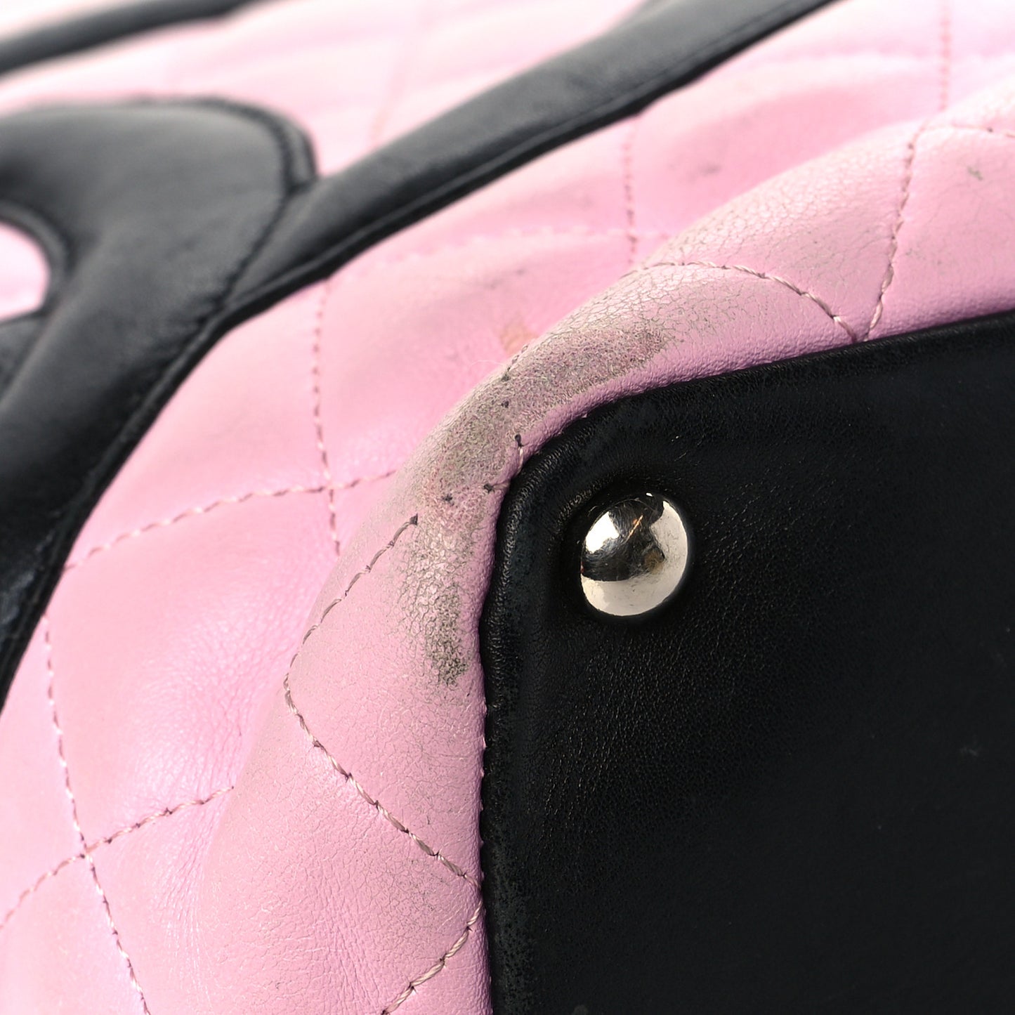 Calfskin Quilted Medium Cambon Tote Pink Black