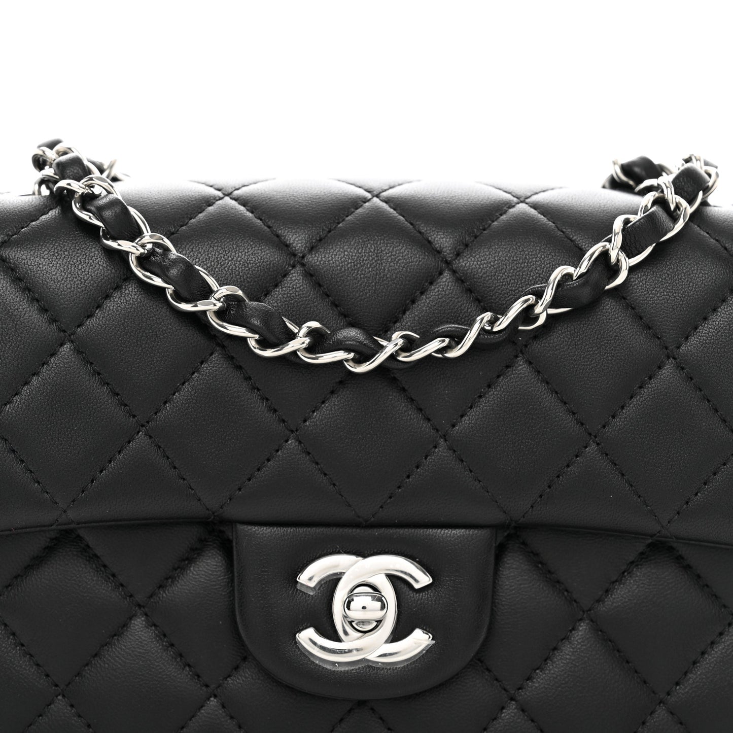 Lambskin Quilted Mini Rectangular Flap Black