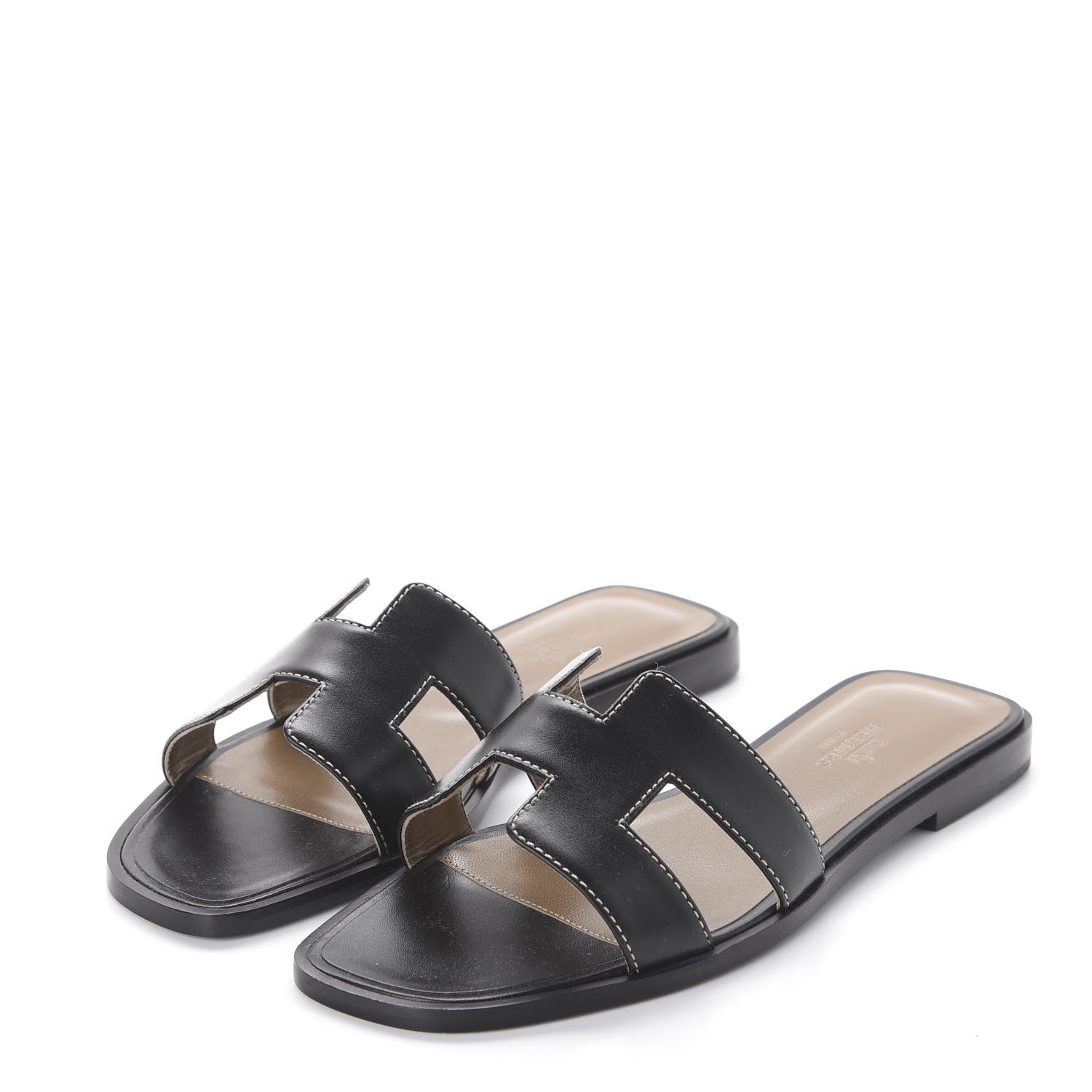 Hermes Box Calfskin Oran Sandals 36 Black 3 of 9