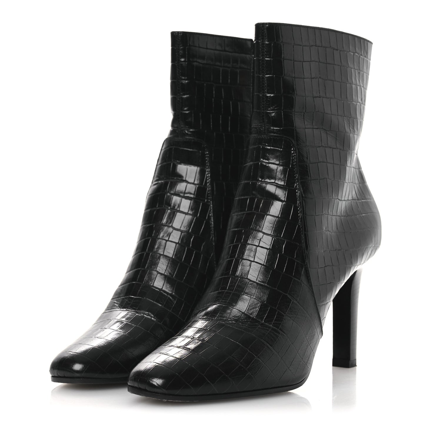 Shiny Crocodile Embossed Jane 90 Zip Booties 42 Black