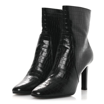 Saint Laurent Shiny Crocodile Embossed Jane 90 Zip Booties 42 Black 4 of 11