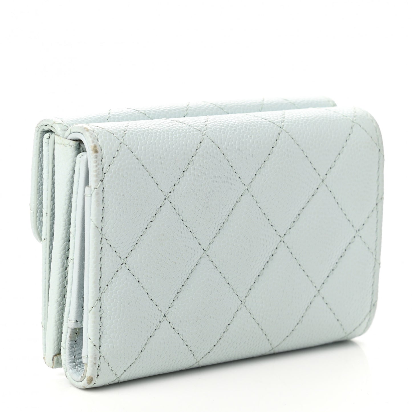 Caviar Quilted Double Flap Wallet Light Blue