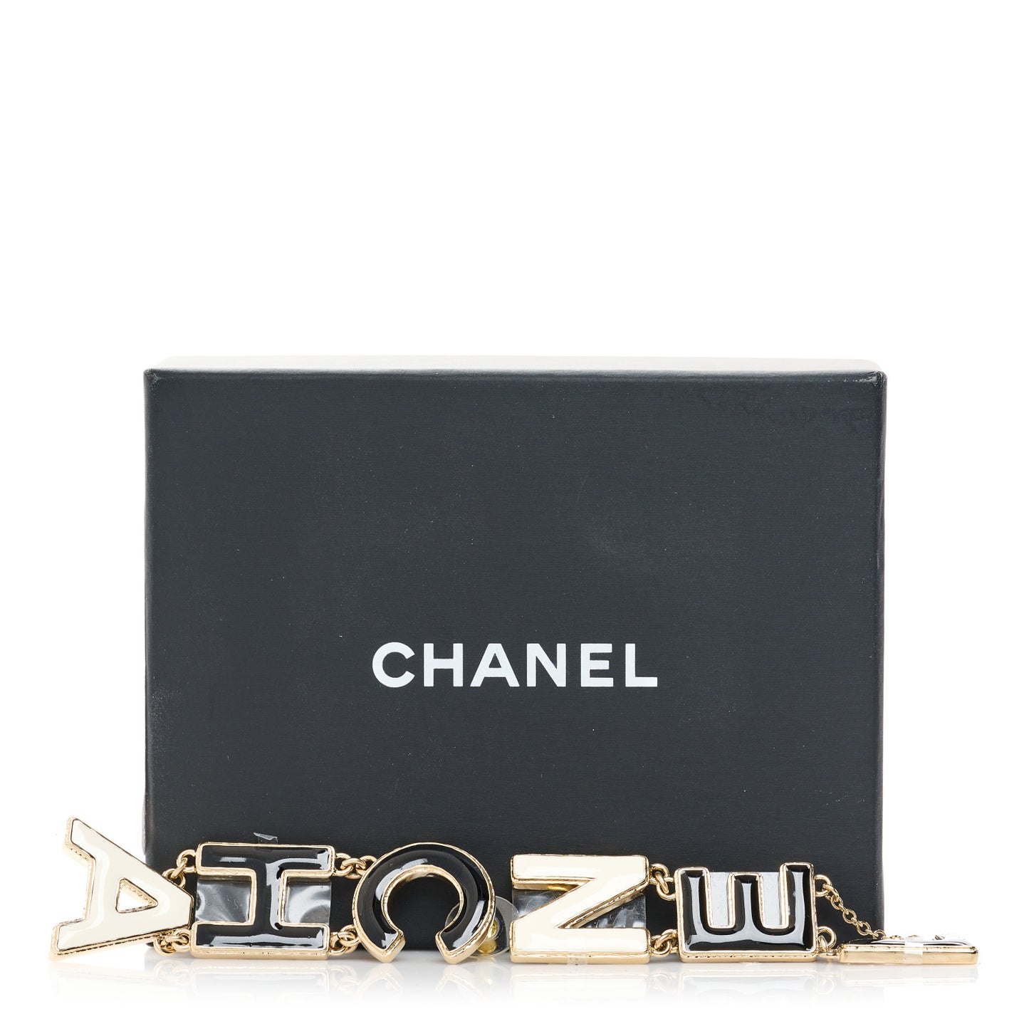 Metal Enamel Cha-Nel Logo Drop Earrings Black White