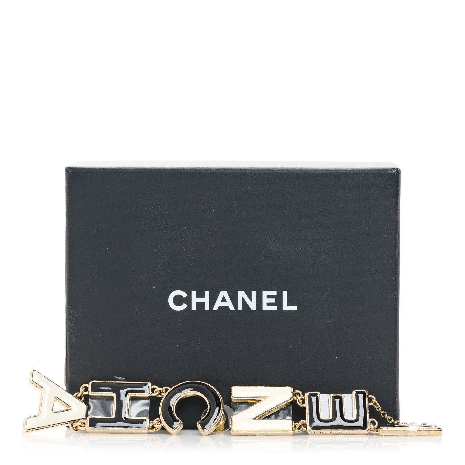 Chanel Metal Enamel Cha-Nel Logo Drop Earrings Black White 5 of 5
