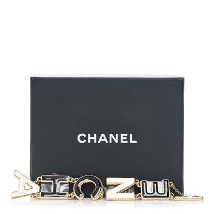 Chanel Metal Enamel Cha-Nel Logo Drop Earrings Black White 5 of 5