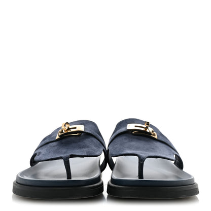 Hermes Suede Goatskin Womens Empire Sandals 39.5 Bleu Celeste 3 of 10