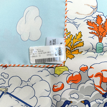 Hermes Silk Sur Mon Nuage Scarf 90 Creme Bleu Clair 3 of 6