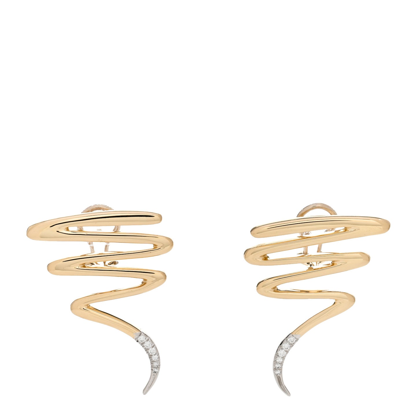 18K Yellow Gold Platinum Diamond Paloma Picasso Scribble French Clip Earrings