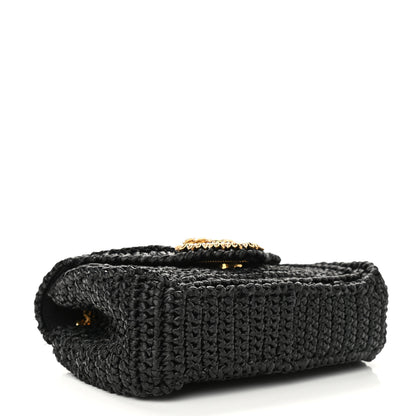 Dolce & Gabbana Raffia Woven Devotion Envelope Shoulder Bag Black 4 of 9