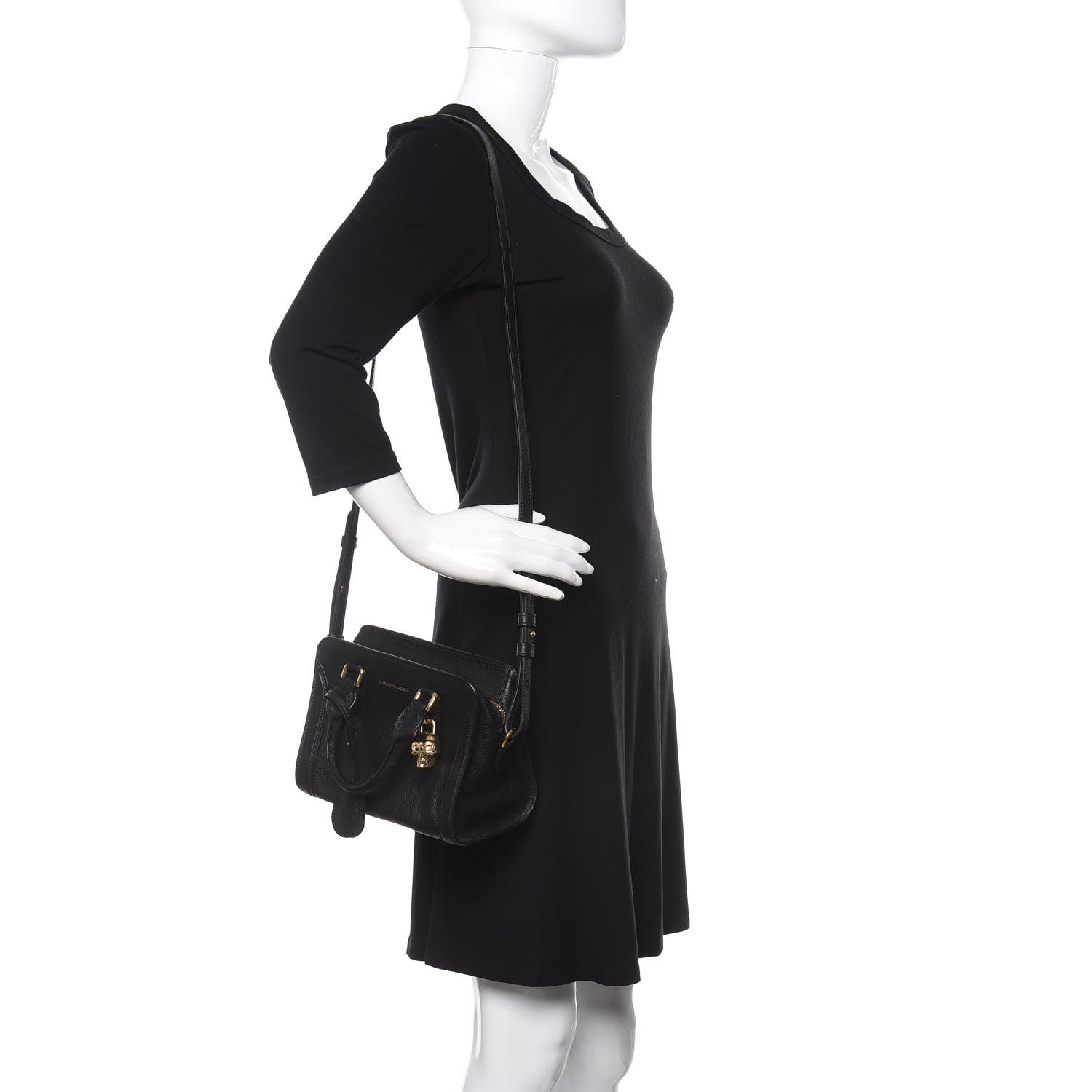 Alexander McQueen Pebbled Calfskin Mini Skull Padlock Zip Around Tote Black 2 of 10
