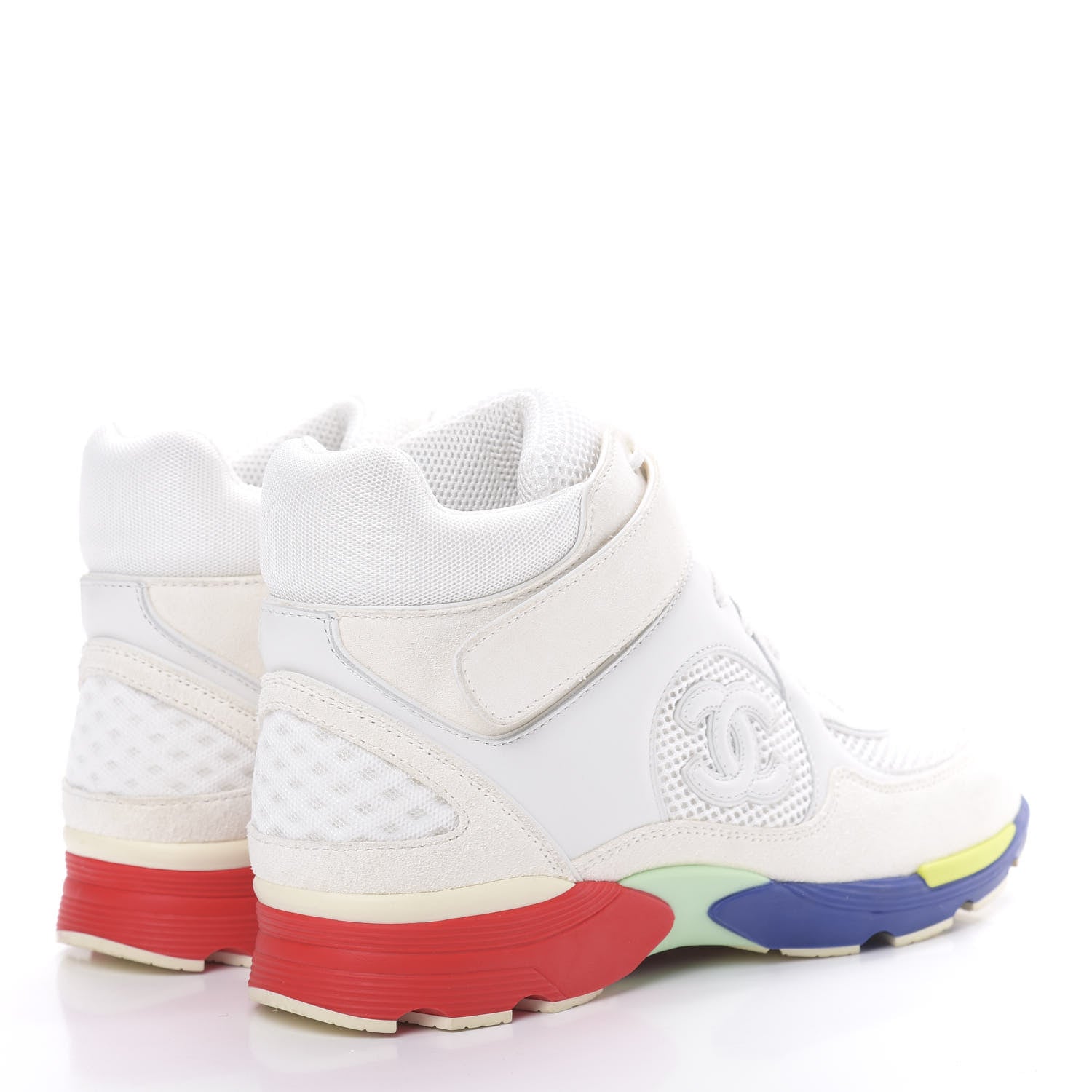 Chanel Suede Calfskin Neoprene High Top CC Sneakers 39 White Multicolor 4 of 8