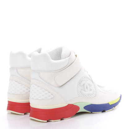 Chanel Suede Calfskin Neoprene High Top CC Sneakers 39 White Multicolor 4 of 8