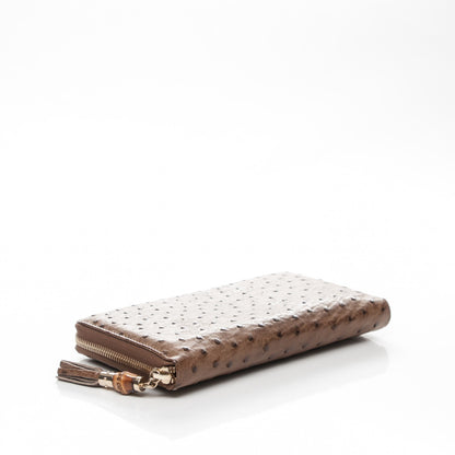 Gucci Ostrich Bamboo Zip Around Wallet Dark Beige 4 of 7