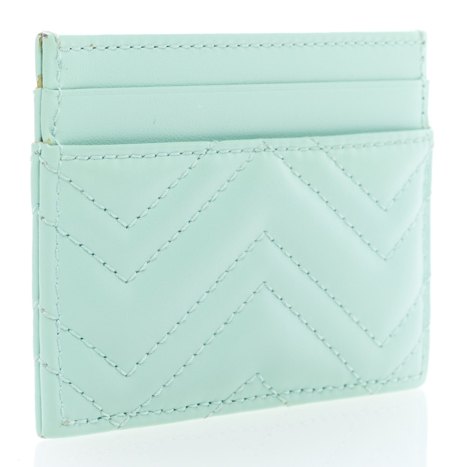 Gucci Calfskin Matelasse GG Marmont Card Holder Water Green 3 of 6