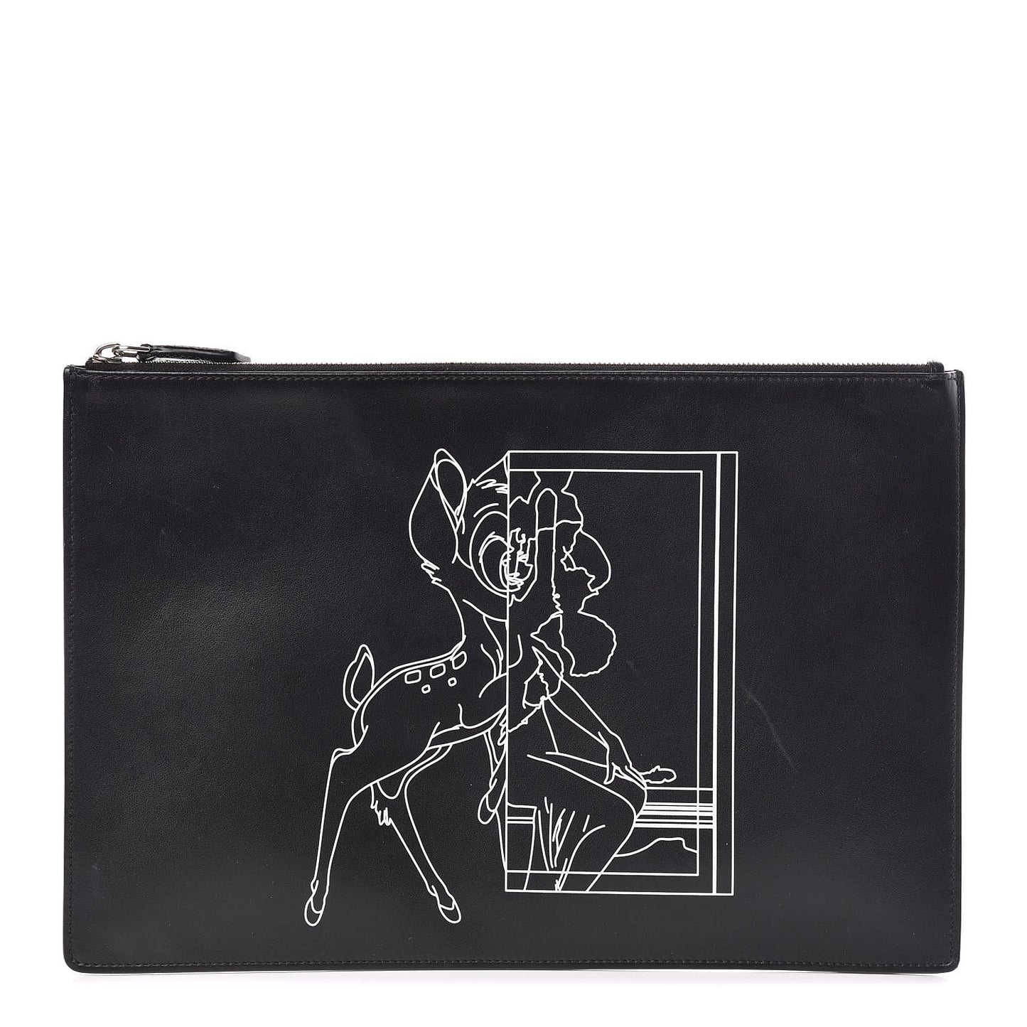 Calfskin Bambi Print Large Cosmetic Pouch Black