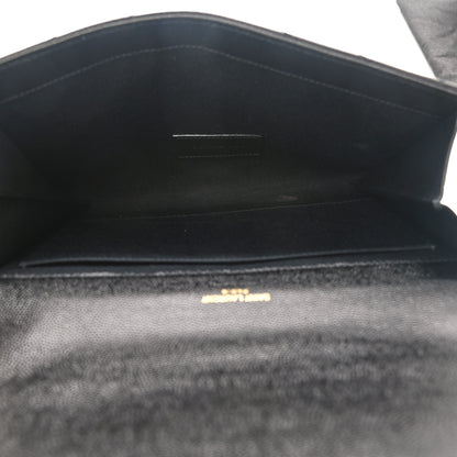 Saint Laurent Grain De Poudre Matelasse Chevron Monogram Envelope Clutch Black 5 of 7