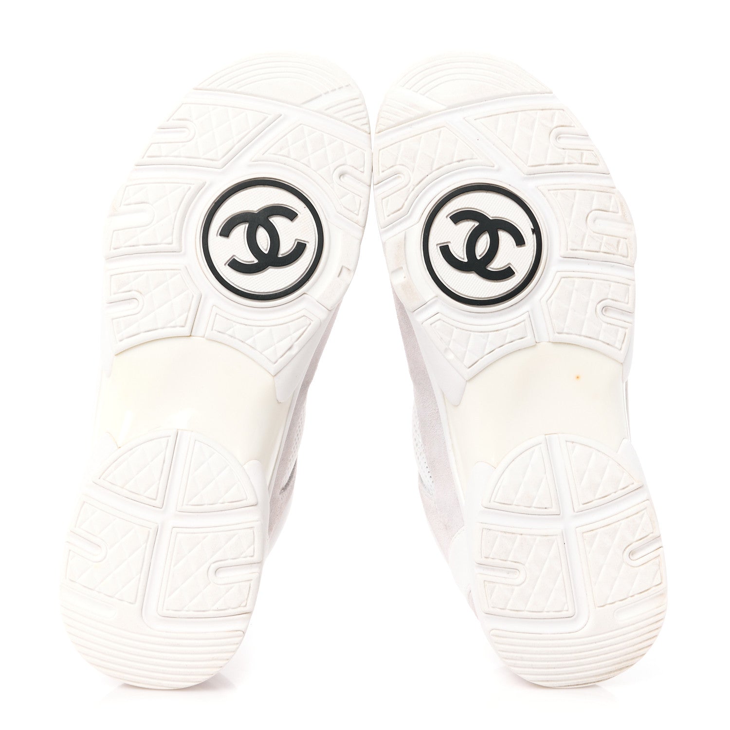 Chanel Mesh Suede Calfskin Grained Calfskin Womens CC Sneakers 39 White Grey 5 of 8