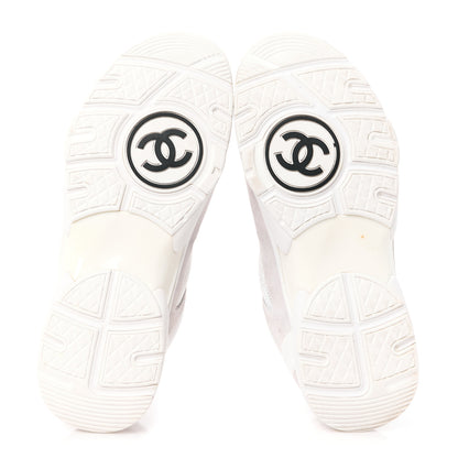 Chanel Mesh Suede Calfskin Grained Calfskin Womens CC Sneakers 39 White Grey 5 of 8
