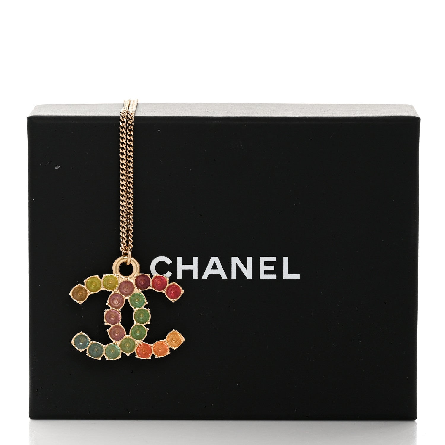 Chanel Crystal CC Pendant Necklace Gold Multicolor 6 of 6