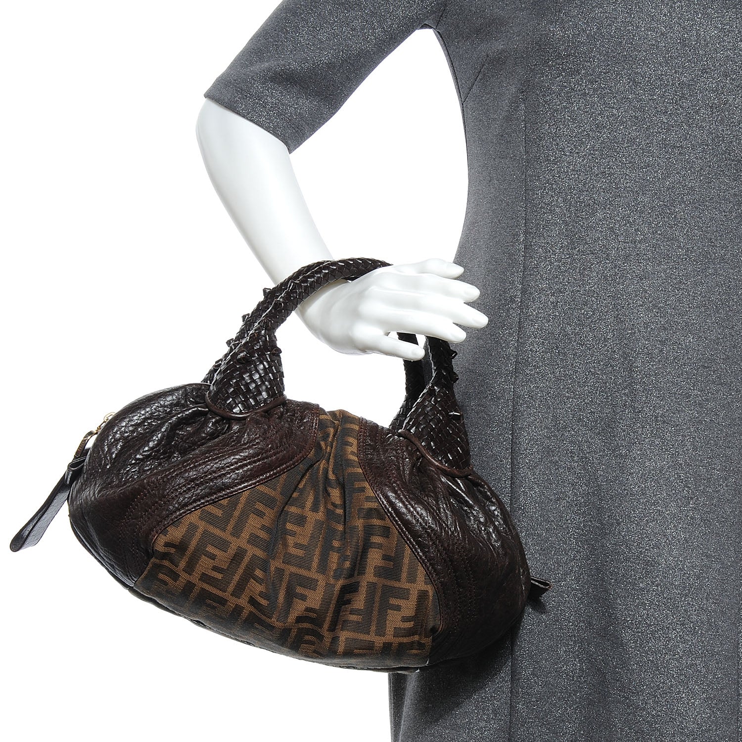 Fendi Zucca Nappa Nuvolata Vitello Tortuga Spy Bowler Tobacco Moro 2 of 10